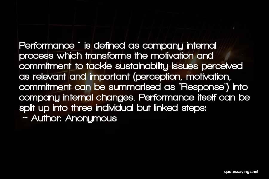 Anonymous Quotes: Performance Is Defined As Company Internal Process Which Transforms The Motivation And Commitment To Tackle Sustainability Issues Perceived As Relevant