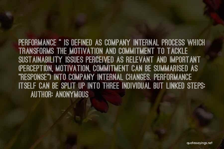 Anonymous Quotes: Performance Is Defined As Company Internal Process Which Transforms The Motivation And Commitment To Tackle Sustainability Issues Perceived As Relevant