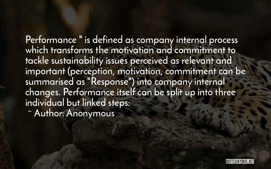 Anonymous Quotes: Performance Is Defined As Company Internal Process Which Transforms The Motivation And Commitment To Tackle Sustainability Issues Perceived As Relevant