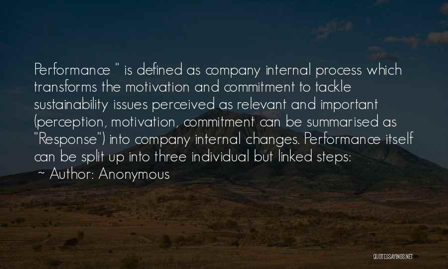 Anonymous Quotes: Performance Is Defined As Company Internal Process Which Transforms The Motivation And Commitment To Tackle Sustainability Issues Perceived As Relevant
