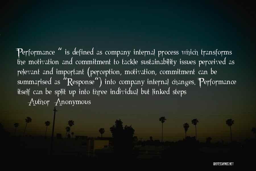 Anonymous Quotes: Performance Is Defined As Company Internal Process Which Transforms The Motivation And Commitment To Tackle Sustainability Issues Perceived As Relevant