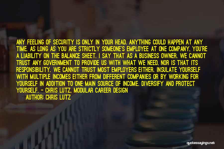 Chris Lutz Quotes: Any Feeling Of Security Is Only In Your Head. Anything Could Happen At Any Time. As Long As You Are