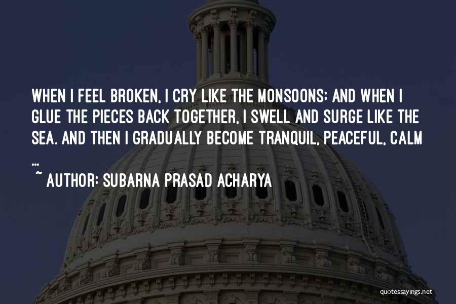 Subarna Prasad Acharya Quotes: When I Feel Broken, I Cry Like The Monsoons; And When I Glue The Pieces Back Together, I Swell And