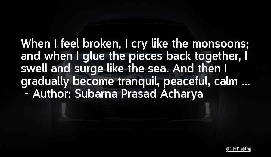 Subarna Prasad Acharya Quotes: When I Feel Broken, I Cry Like The Monsoons; And When I Glue The Pieces Back Together, I Swell And