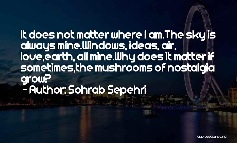 Sohrab Sepehri Quotes: It Does Not Matter Where I Am.the Sky Is Always Mine.windows, Ideas, Air, Love,earth, All Mine.why Does It Matter If