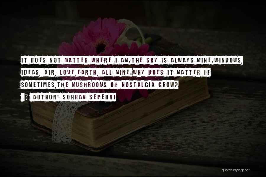 Sohrab Sepehri Quotes: It Does Not Matter Where I Am.the Sky Is Always Mine.windows, Ideas, Air, Love,earth, All Mine.why Does It Matter If