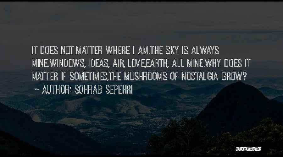 Sohrab Sepehri Quotes: It Does Not Matter Where I Am.the Sky Is Always Mine.windows, Ideas, Air, Love,earth, All Mine.why Does It Matter If