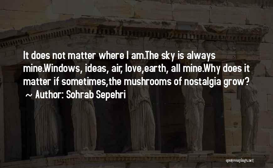 Sohrab Sepehri Quotes: It Does Not Matter Where I Am.the Sky Is Always Mine.windows, Ideas, Air, Love,earth, All Mine.why Does It Matter If