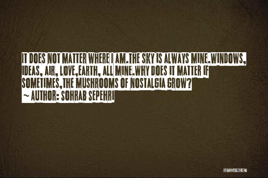 Sohrab Sepehri Quotes: It Does Not Matter Where I Am.the Sky Is Always Mine.windows, Ideas, Air, Love,earth, All Mine.why Does It Matter If