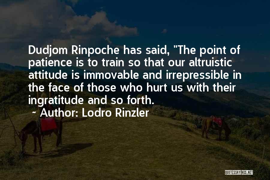 Lodro Rinzler Quotes: Dudjom Rinpoche Has Said, The Point Of Patience Is To Train So That Our Altruistic Attitude Is Immovable And Irrepressible