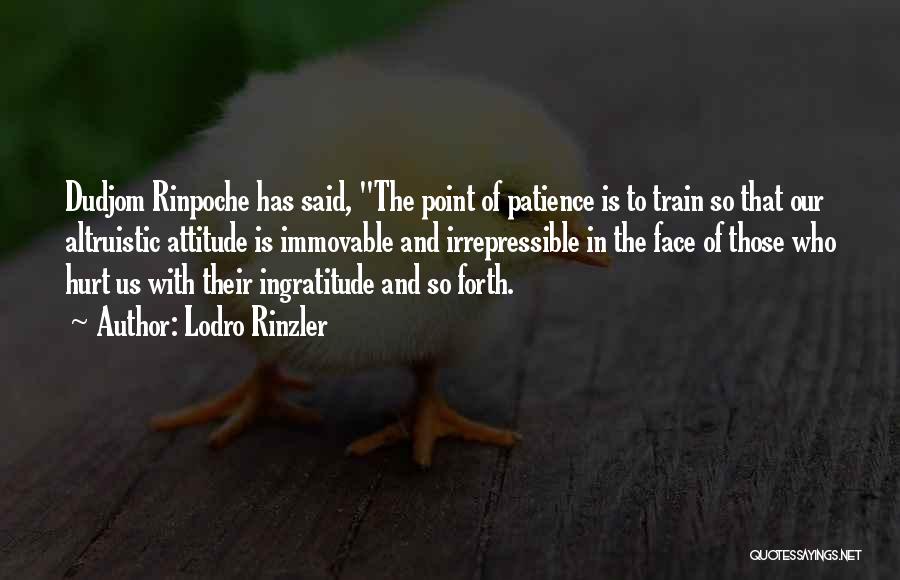 Lodro Rinzler Quotes: Dudjom Rinpoche Has Said, The Point Of Patience Is To Train So That Our Altruistic Attitude Is Immovable And Irrepressible