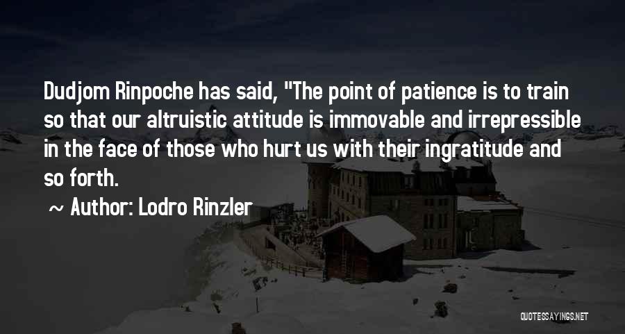 Lodro Rinzler Quotes: Dudjom Rinpoche Has Said, The Point Of Patience Is To Train So That Our Altruistic Attitude Is Immovable And Irrepressible