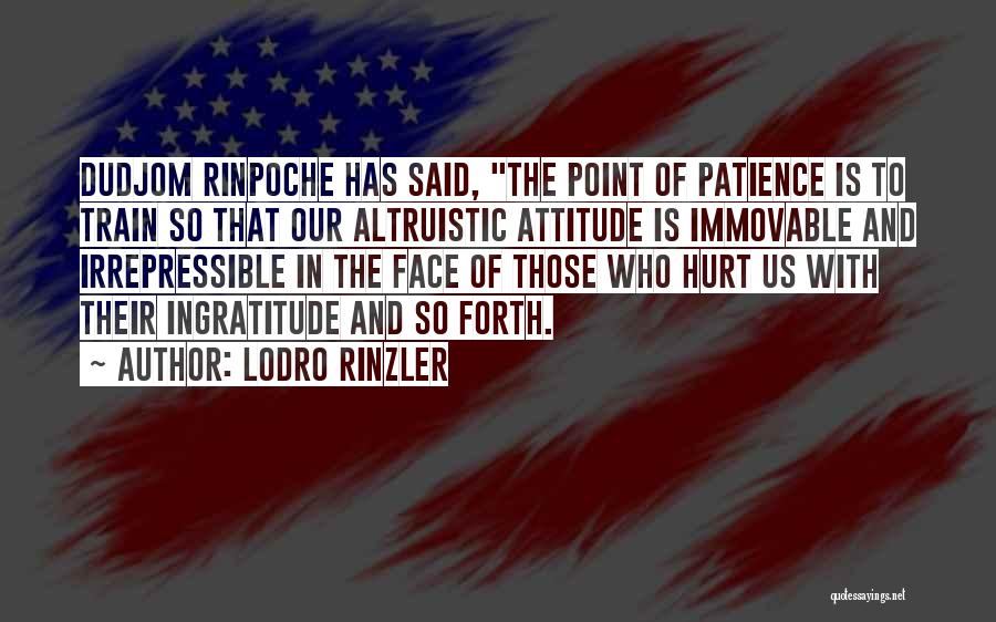 Lodro Rinzler Quotes: Dudjom Rinpoche Has Said, The Point Of Patience Is To Train So That Our Altruistic Attitude Is Immovable And Irrepressible