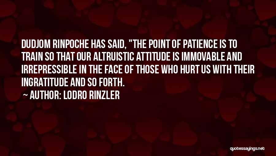 Lodro Rinzler Quotes: Dudjom Rinpoche Has Said, The Point Of Patience Is To Train So That Our Altruistic Attitude Is Immovable And Irrepressible