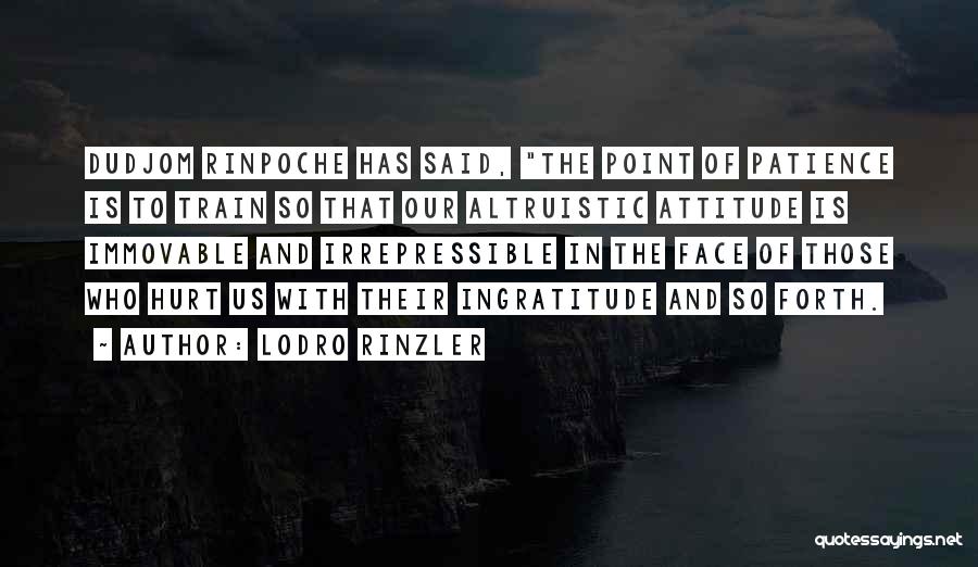 Lodro Rinzler Quotes: Dudjom Rinpoche Has Said, The Point Of Patience Is To Train So That Our Altruistic Attitude Is Immovable And Irrepressible