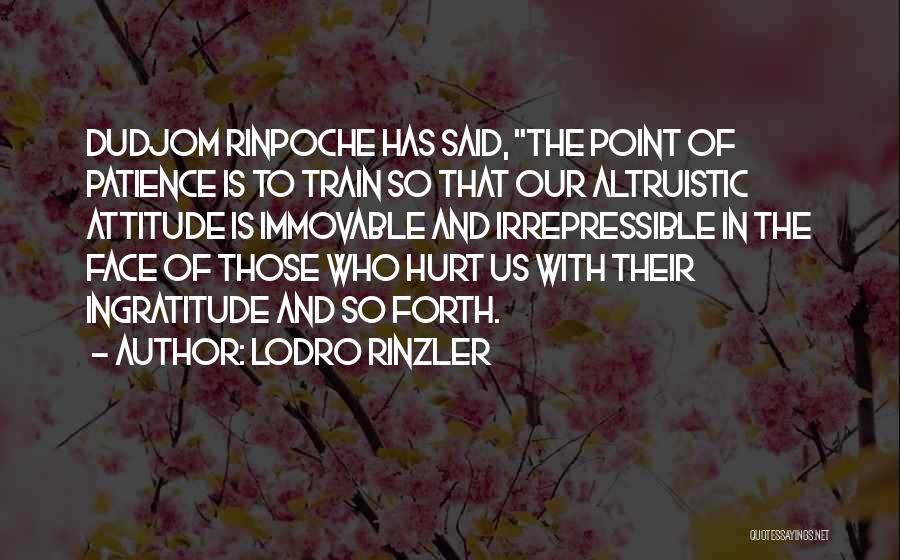 Lodro Rinzler Quotes: Dudjom Rinpoche Has Said, The Point Of Patience Is To Train So That Our Altruistic Attitude Is Immovable And Irrepressible