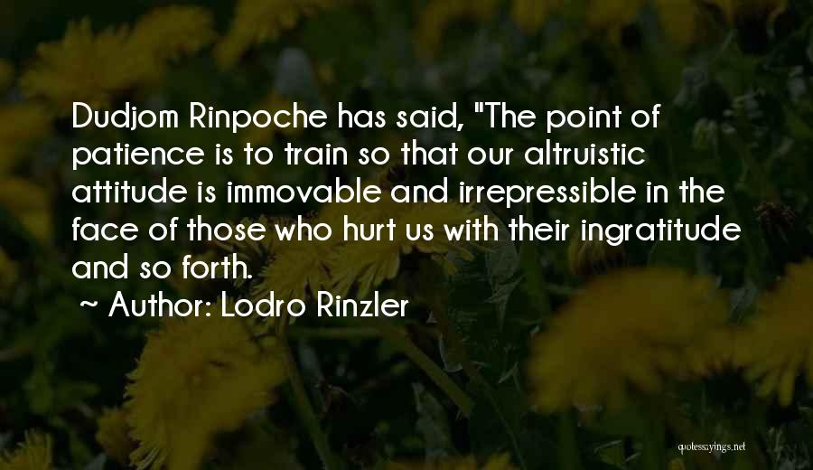 Lodro Rinzler Quotes: Dudjom Rinpoche Has Said, The Point Of Patience Is To Train So That Our Altruistic Attitude Is Immovable And Irrepressible