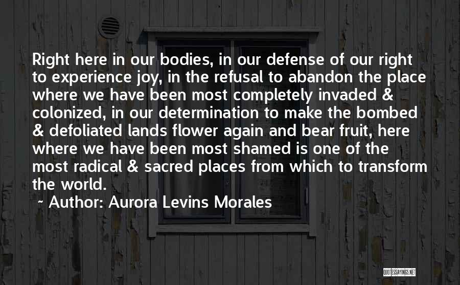 Aurora Levins Morales Quotes: Right Here In Our Bodies, In Our Defense Of Our Right To Experience Joy, In The Refusal To Abandon The