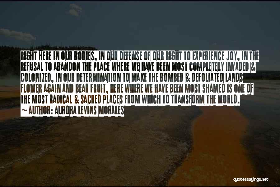 Aurora Levins Morales Quotes: Right Here In Our Bodies, In Our Defense Of Our Right To Experience Joy, In The Refusal To Abandon The
