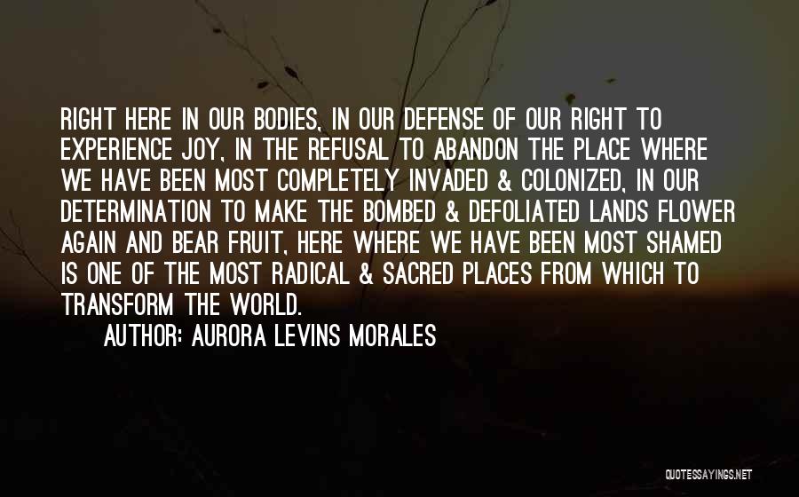 Aurora Levins Morales Quotes: Right Here In Our Bodies, In Our Defense Of Our Right To Experience Joy, In The Refusal To Abandon The