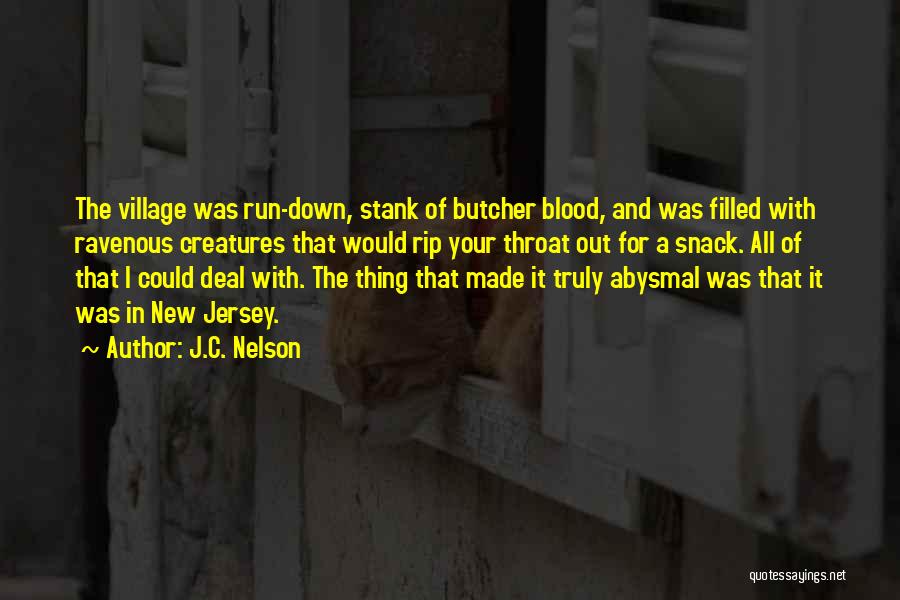 J.C. Nelson Quotes: The Village Was Run-down, Stank Of Butcher Blood, And Was Filled With Ravenous Creatures That Would Rip Your Throat Out