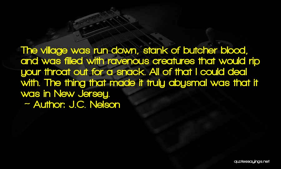 J.C. Nelson Quotes: The Village Was Run-down, Stank Of Butcher Blood, And Was Filled With Ravenous Creatures That Would Rip Your Throat Out