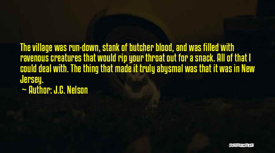 J.C. Nelson Quotes: The Village Was Run-down, Stank Of Butcher Blood, And Was Filled With Ravenous Creatures That Would Rip Your Throat Out