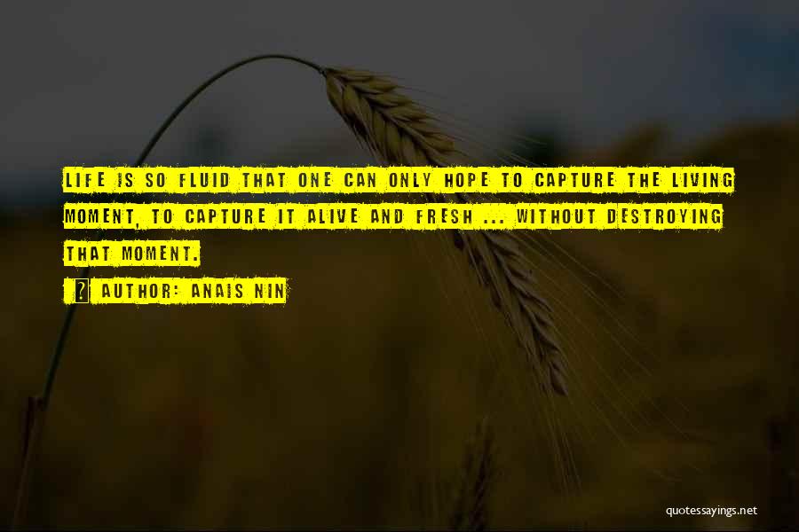 Anais Nin Quotes: Life Is So Fluid That One Can Only Hope To Capture The Living Moment, To Capture It Alive And Fresh