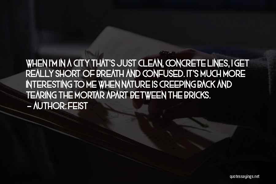 Feist Quotes: When I'm In A City That's Just Clean, Concrete Lines, I Get Really Short Of Breath And Confused. It's Much