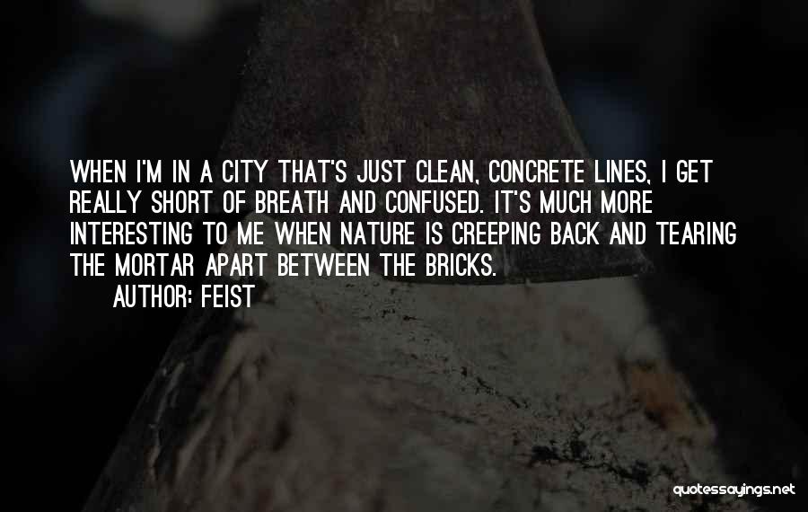 Feist Quotes: When I'm In A City That's Just Clean, Concrete Lines, I Get Really Short Of Breath And Confused. It's Much