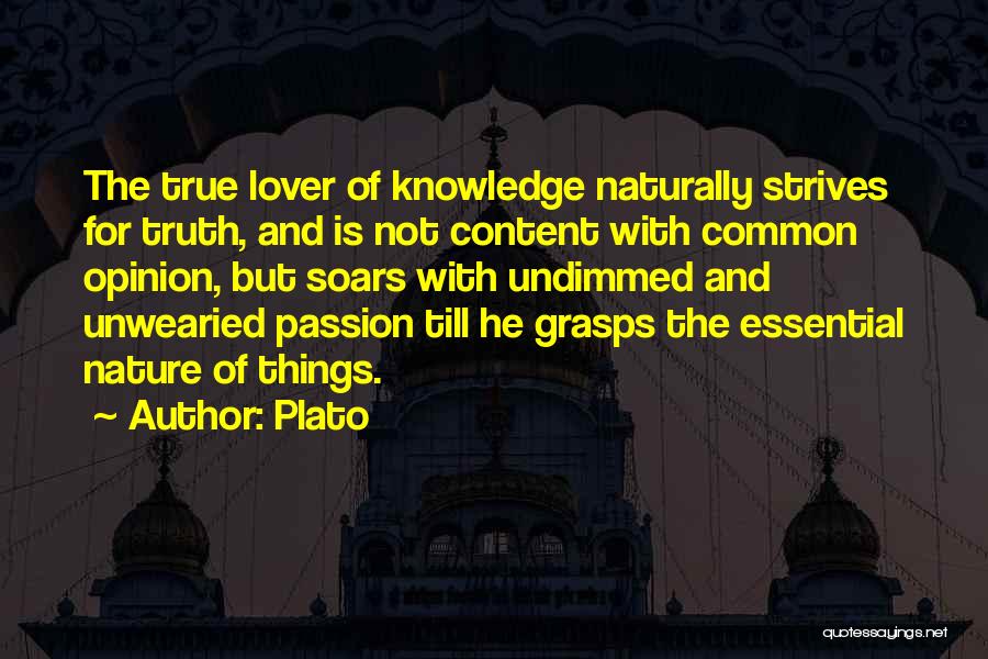 Plato Quotes: The True Lover Of Knowledge Naturally Strives For Truth, And Is Not Content With Common Opinion, But Soars With Undimmed