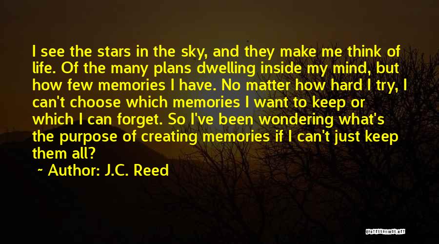 J.C. Reed Quotes: I See The Stars In The Sky, And They Make Me Think Of Life. Of The Many Plans Dwelling Inside