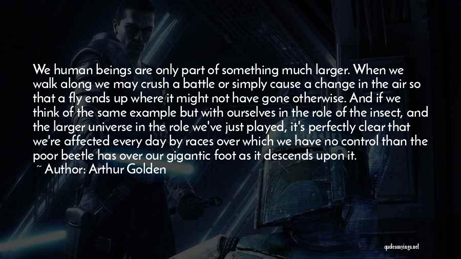 Arthur Golden Quotes: We Human Beings Are Only Part Of Something Much Larger. When We Walk Along We May Crush A Battle Or