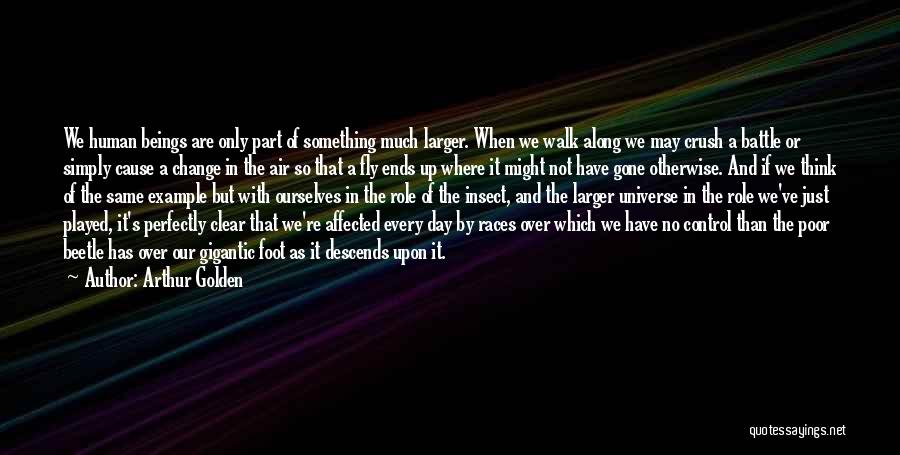 Arthur Golden Quotes: We Human Beings Are Only Part Of Something Much Larger. When We Walk Along We May Crush A Battle Or