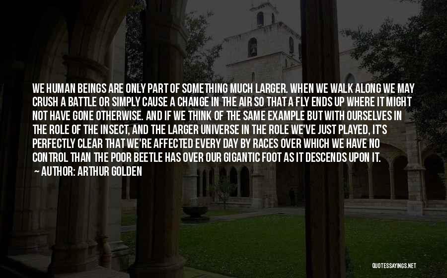 Arthur Golden Quotes: We Human Beings Are Only Part Of Something Much Larger. When We Walk Along We May Crush A Battle Or