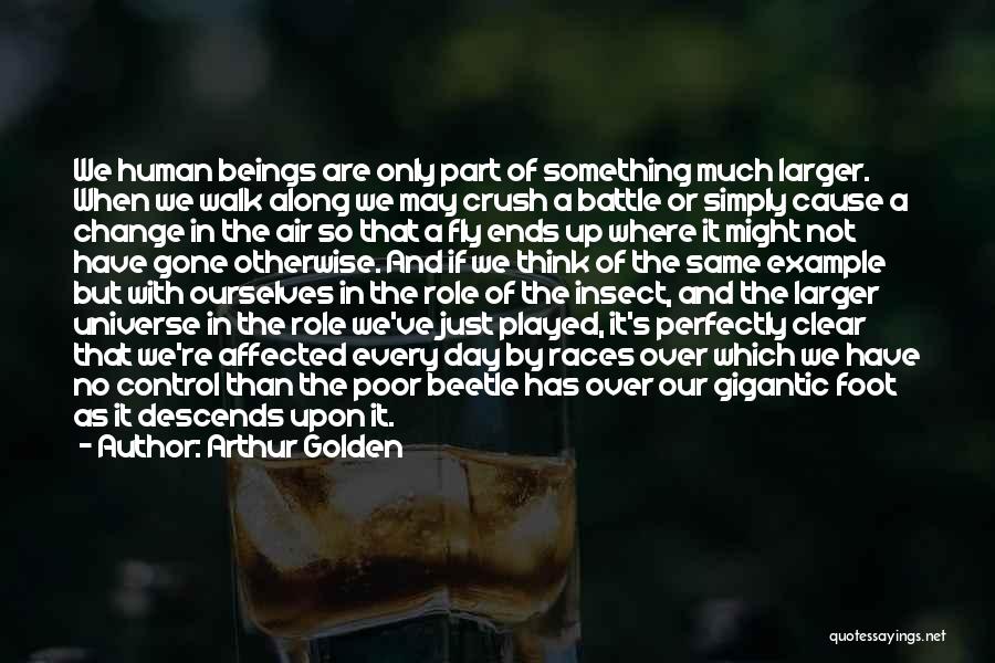 Arthur Golden Quotes: We Human Beings Are Only Part Of Something Much Larger. When We Walk Along We May Crush A Battle Or