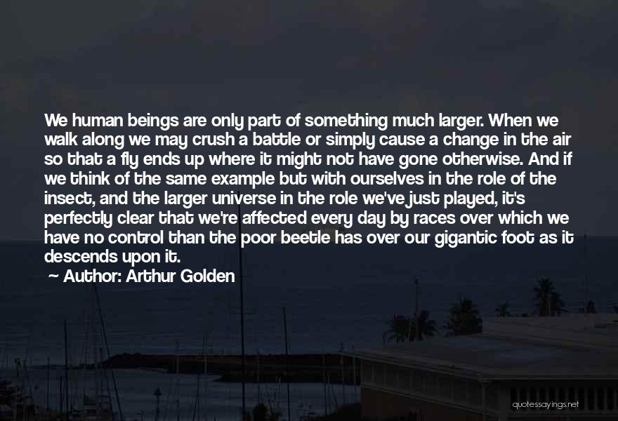 Arthur Golden Quotes: We Human Beings Are Only Part Of Something Much Larger. When We Walk Along We May Crush A Battle Or