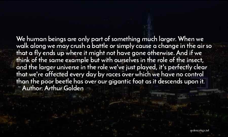 Arthur Golden Quotes: We Human Beings Are Only Part Of Something Much Larger. When We Walk Along We May Crush A Battle Or