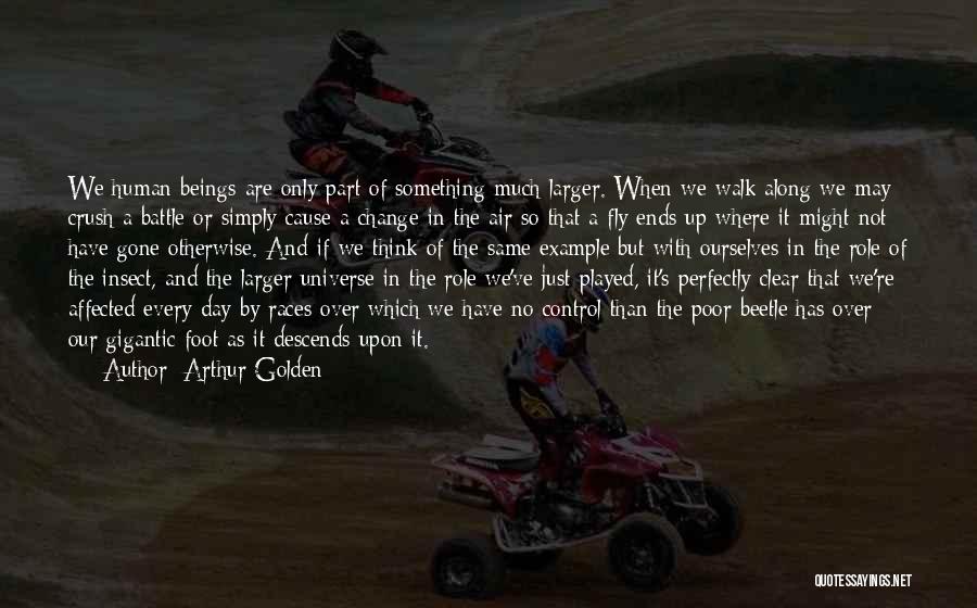 Arthur Golden Quotes: We Human Beings Are Only Part Of Something Much Larger. When We Walk Along We May Crush A Battle Or