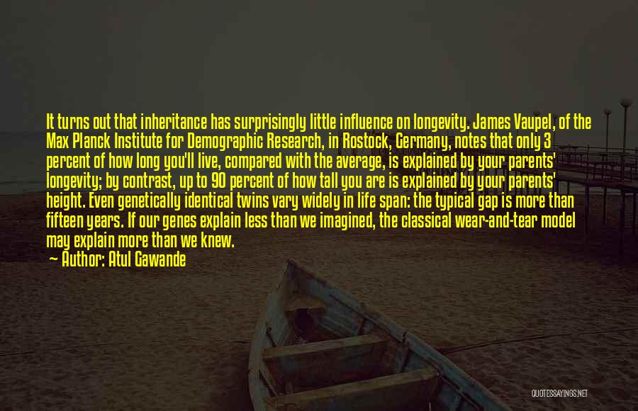 Atul Gawande Quotes: It Turns Out That Inheritance Has Surprisingly Little Influence On Longevity. James Vaupel, Of The Max Planck Institute For Demographic