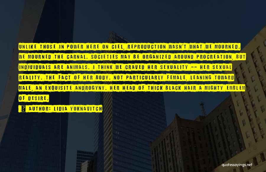 Lidia Yuknavitch Quotes: Unlike Those In Power Here On Ciel, Reproduction Wasn't What We Mourned. We Mourned The Carnal. Societies May Be Organized