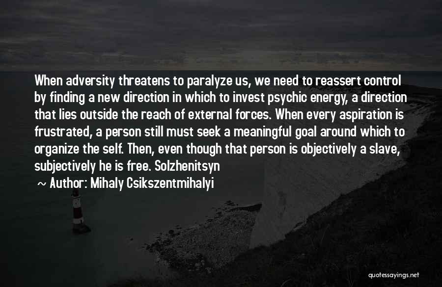 Mihaly Csikszentmihalyi Quotes: When Adversity Threatens To Paralyze Us, We Need To Reassert Control By Finding A New Direction In Which To Invest