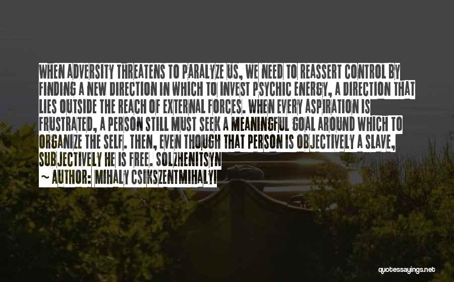 Mihaly Csikszentmihalyi Quotes: When Adversity Threatens To Paralyze Us, We Need To Reassert Control By Finding A New Direction In Which To Invest