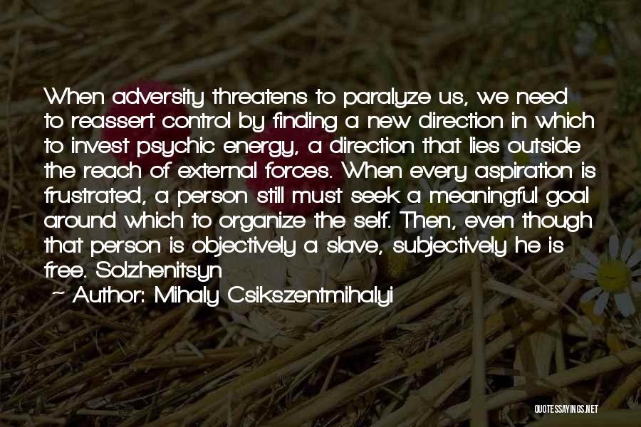 Mihaly Csikszentmihalyi Quotes: When Adversity Threatens To Paralyze Us, We Need To Reassert Control By Finding A New Direction In Which To Invest