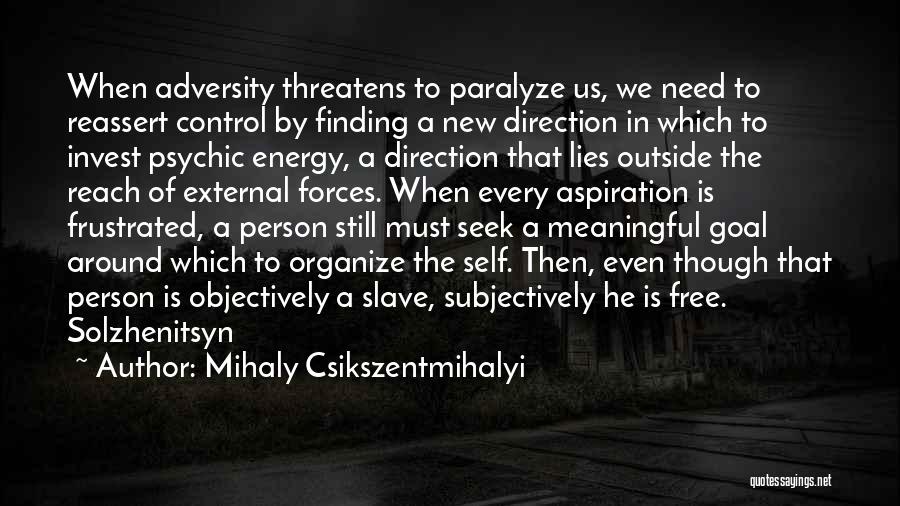 Mihaly Csikszentmihalyi Quotes: When Adversity Threatens To Paralyze Us, We Need To Reassert Control By Finding A New Direction In Which To Invest