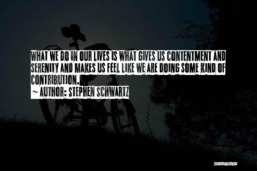 Stephen Schwartz Quotes: What We Do In Our Lives Is What Gives Us Contentment And Serenity And Makes Us Feel Like We Are