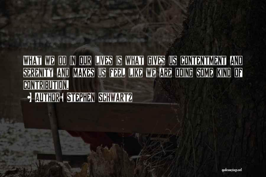 Stephen Schwartz Quotes: What We Do In Our Lives Is What Gives Us Contentment And Serenity And Makes Us Feel Like We Are