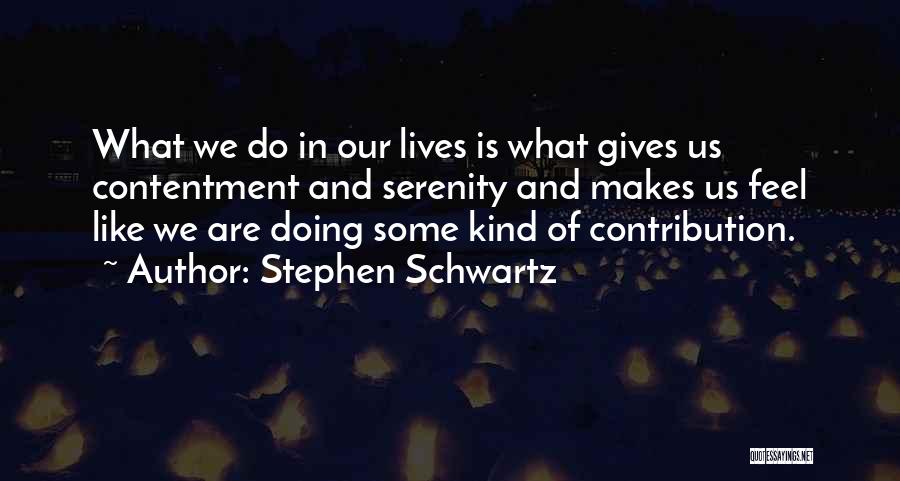 Stephen Schwartz Quotes: What We Do In Our Lives Is What Gives Us Contentment And Serenity And Makes Us Feel Like We Are