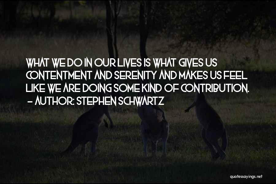 Stephen Schwartz Quotes: What We Do In Our Lives Is What Gives Us Contentment And Serenity And Makes Us Feel Like We Are