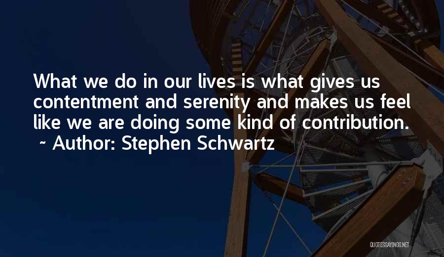 Stephen Schwartz Quotes: What We Do In Our Lives Is What Gives Us Contentment And Serenity And Makes Us Feel Like We Are